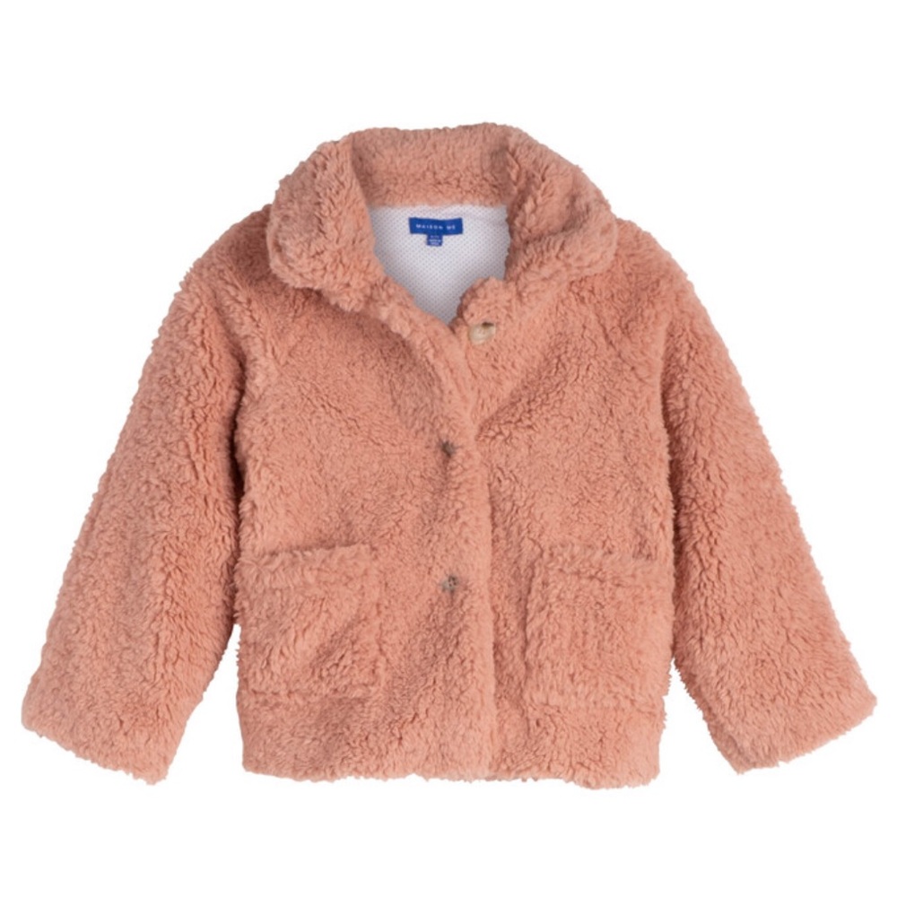 Maison Me Phoebe Cropped Teddy Coat, Rose, Size 6-7 years